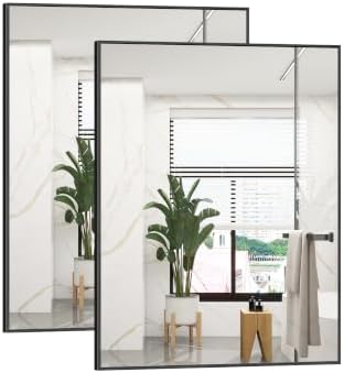 DESBING Black Bathroom Mirror for Wall, 2 Pack 18x24 Inch Rectangle Mirrors with Metal Frame, Modern Vanity Wall Mirror Decor for Entryway Hangs, Bathroom Living Room Horizontal or Vertical