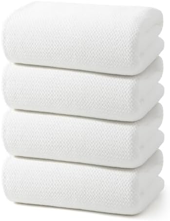 REDKISS 4 Pack Premium Bath Towels, Plush Coral Fleece Towels for Bathroom, Extra Large Bath Towels Set of 4 (35 x 70 in), Super Soft Highly Absorbent Shower Towels for Spa, Gym, Travel, White