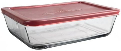 Anchor Hocking Classic Glass Food Storage Container with Lid, Red, 6 Cup