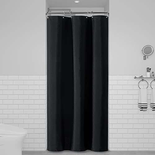 BTTN Stall Linen Textured Waterproof Cloth Shower Curtain Set, 36x72, Black