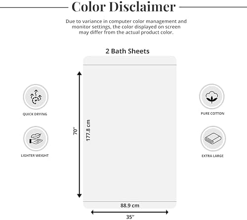 Tens Towels 2 Piece Extra Large Bath Sheets 35 x 70 Inches, White
