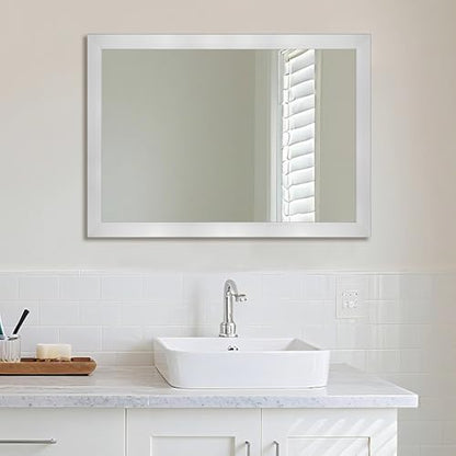 Bathroom Mirror for Over Sink 28x20 Inch Rectangular Wall Mirror, Nickel