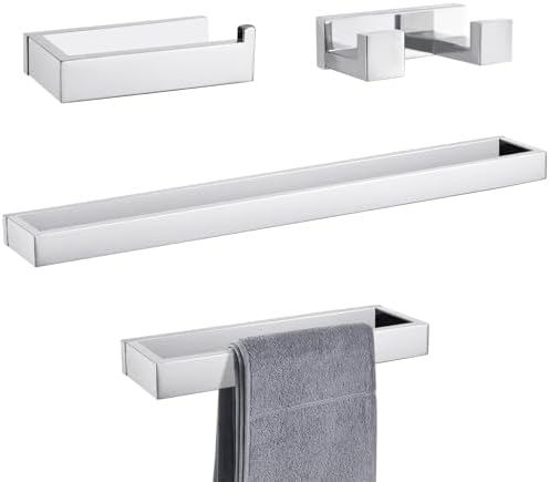 Lairuier Polished Chrome Bathroom Hardware Accessories, 4PCS Towel Bar Set