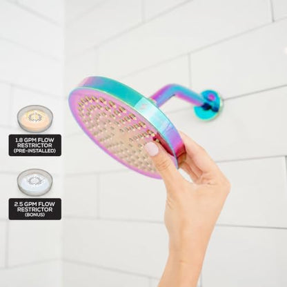 SparkPod Rain Shower Head, 6 Inch Round, Radiant Rainbow Finish