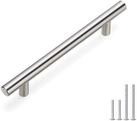 homdiy 5 Pack | Cabinet Handles Brushed Nickel Round Bar Cabinet Pulls 5in Hole Center HD201SN Stainless Steel Drawer Pulls Kitchen Cabinet Handles Cupboard Handles 5 Pack