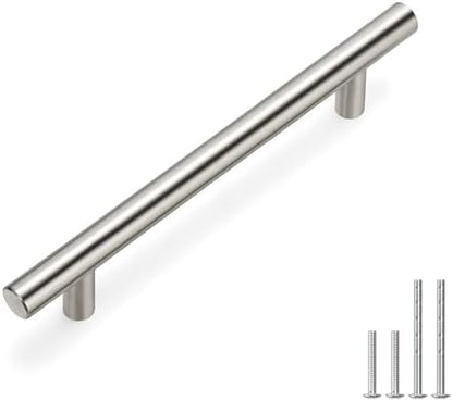 homdiy 5 Pack | Cabinet Handles Brushed Nickel Round Bar Cabinet Pulls 5in Hole Center HD201SN Stainless Steel Drawer Pulls Kitchen Cabinet Handles Cupboard Handles 5 Pack