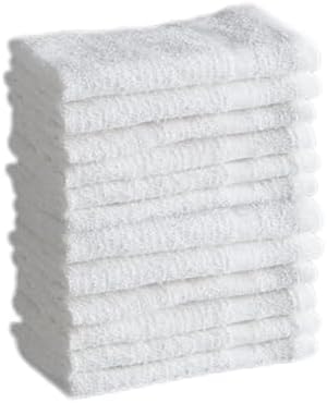 QUBA LINEN 100% Cotton Washcloth Set – Soft, Absorbent Face Towels for Bathroom & Gym Use – Durable, Reusable, Machine Washable Wash Cloths - White Color, 12x12 Inches, Pack of 12