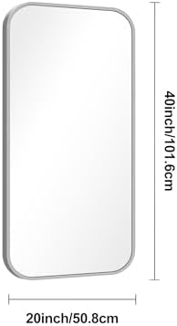 BONEWEI Silver Bathroom Mirror,20x40 inch Wall Mirror for Bathroom Wall Mounted,Rectangle Mirror for Bathroom Over Sink,Modern Frame Round Corner for Living Room,Bedroom Entryway,Horizontal/Vertical