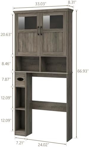 Vabches Over The Toilet Storage Cabinet with Doors & Paper Holder, Grey