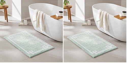 Madison Park Evan 100% Cotton Bathroom Rug Non Slip Backing-Luxrurious Tufted Plush Bath Mat Absorbent, Quick Dry, Spa Design Shower Room Décor, 20x30, Seafoam (Pack of 2)