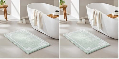Madison Park Evan 100% Cotton Bathroom Rug Non Slip Backing-Luxrurious Tufted Plush Bath Mat Absorbent, Quick Dry, Spa Design Shower Room Décor, 20x30, Seafoam (Pack of 2)