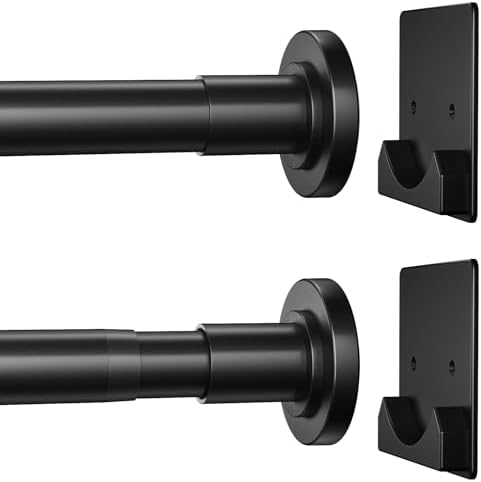 CorkLatta Matte Black Shower Curtain Rod,1 Inch Diameter Stainless Steel Adjustable Spring Tension Rods 32 to 80",with Holders,Anti-Slip,Curtain Rods No Drilling(1 Pack)
