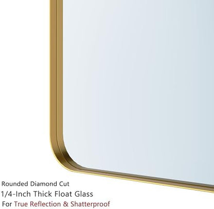 VocalStar Gold Bathroom Mirror for Wall, 24 x 36 Inch Metal Framed Rounded Rectangle Vanity Mirror Modern Farmhouse, 1/4-inch Shatterproof Glass | Ultra-Flush Hanging