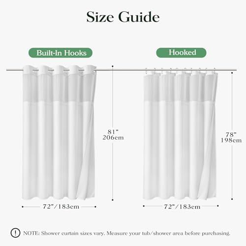 Dynamene White Hook Free Waffle Shower Curtain & Snap-in Fabric Liner,72x81