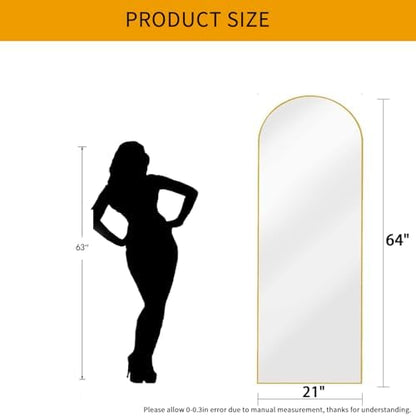 Dewfig Mirror Full Length, 64"X21" Arched Floor Mirror, Gold