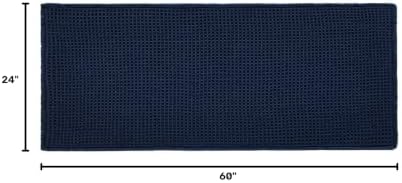 TYUU Waffle Runner Rug Bathroom, Long Boho Bath Mat, 60x24 Navy Blue