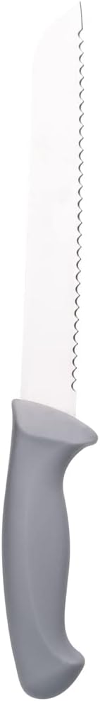Restaurantware Comfy Grip 8 Inch Bread Knife 1 Sharp Serrated Knife - Ergonomic Handle Non-Slip Grip Gray Stainless Steel Bread Cutting Knife Dishwashable Slice All Types Of Bread