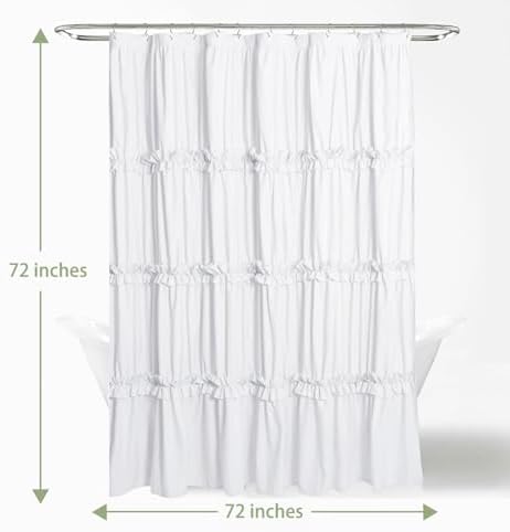 Farmhouse Ruffle Shower Curtain, White, 72 x 72 in