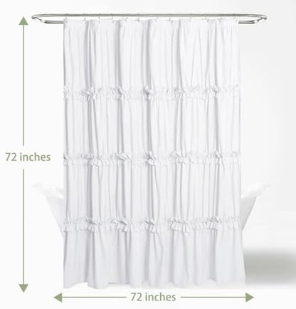 Farmhouse Ruffle Shower Curtain, White, 72 x 72 in