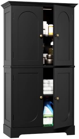 HAIOOU Bathroom Floor Cabinet with Motion Sensor Light - Black