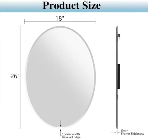 Frameless Oval Mirror, 18"x26" Oval Beveled Bathroom Mirrors