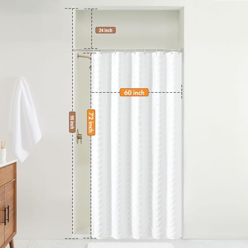 White Boho Fabric Shower Curtain 60 x 72 Inches