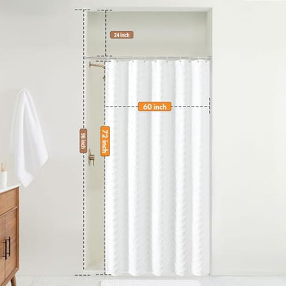 White Boho Fabric Shower Curtain 60 x 72 Inches
