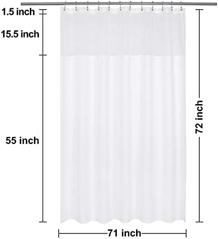 N&Y HOME Waffle Weave Shower Curtain with Snap-in Fabric Liner Set, 12 White Hooks Included - Hotel Style, Waterproof & Washable, Heavyweight Fabric & Mesh Top Window - 71x72, White (Pack of 12)