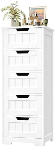 FOTOSOK Bathroom Cabinet, Bathroom Storage Cabinet with 5 Drawers, White