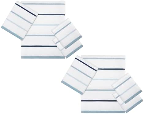 IZOD – Hand Towels, Plush Ringspun Cotton Blend with Striped Design and Dark Hem Finish, Set of 2 (Sandbar Blue)
