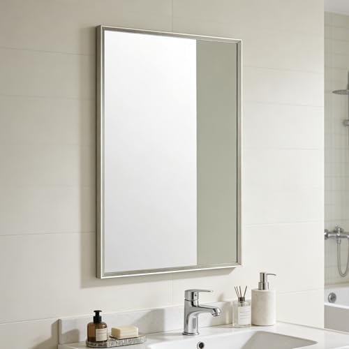 Bathroom Mirror for Wall, 30x20 Inch Framed Vanity Mirror Brushed Nickel