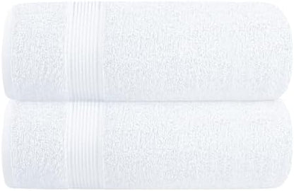 Belizzi Home Cotton 2 Pack Oversized Bath Towel Set 28x55 inches, Large Bath Towels, Ultra Absorbant Compact Quickdry & Lightweight Towel, Ideal for Gym Travel Camp Pool - White