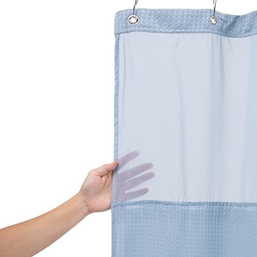 N&Y HOME Stall Waffle Weave Shower Curtain with Snap-in Liner Blue 36x72