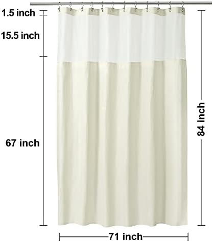 N&Y HOME Extra Long Waffle Shower Curtain with Snap-in Liner Cream, 71x84