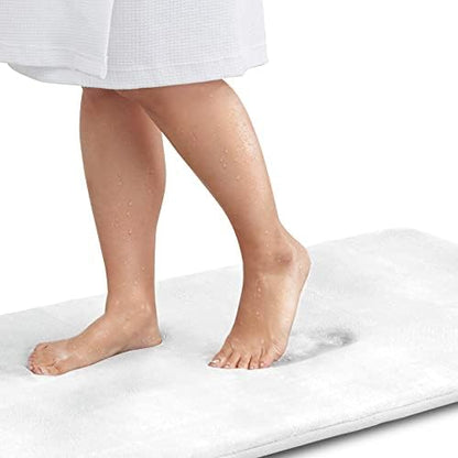 Memory Foam Bath Mat Non Slip Absorbent Super Cozy Velvet Bathroom Rug Carpet (22 inches X 36 inches, White)