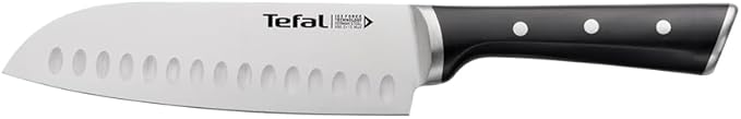 Tefal K2320614 Ice Force Stainless Steel Santoku Knife Premium Design, Long Lasting Performance,Silver/Black,- 18cm