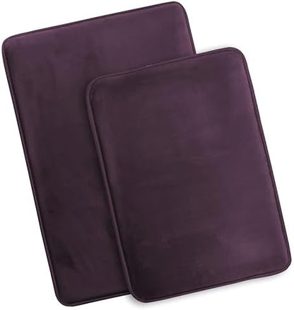Clara Clark 2 Piece Bathroom Rugs Bath Mat Set, Velvet Memory Foam Bath Mats for Bathroom - Non-Slip, PVC Backing Bath Rugs, Washable - Dries Quickly, Purple