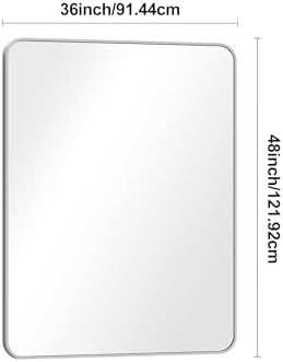Silver Bathroom Mirror,36x48 inch Wall Mirror for Bathroom Wall Mounted,Rectangle Mirror for Bathroom Over Sink,Modern Frame Round Corner for Living Room,Bedroom Entryway,Horizontal/Vertical