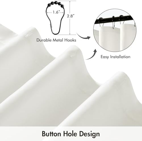 ANRODUO White Linen Textured Fabric Shower Curtain Set - W72xL78