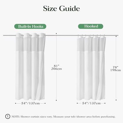 Dynamene White Hook Free Waffle Shower Curtain & Snap-in Fabric Liner,54x81