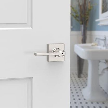 Kwikset Casey Door Handle, Privacy, Satin Nickel | Interior Lever | Keyless Turn Lock | Microban Protection | Pack of 2
