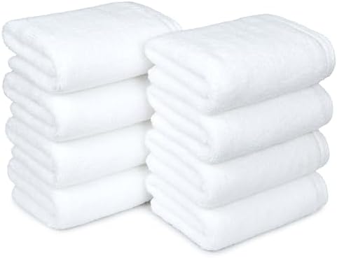 Amazon Basics 8-Pack Soft, Highly Absorbent, Quick-Dry Hand Towels, 100% Cotton, 28" x 16", White