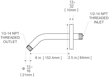 OFFO Shower Arm with Flange, 6-Inch Wall Mount Replacement Angle Shower Head Arm Wall-mounted For Fixed Shower Head & Handheld Showerhead, Matte Black