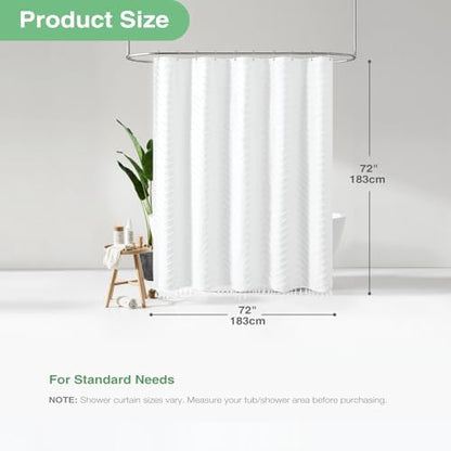 Dynamene Boho Farmhouse Fabric Shower Curtain Tufted Chevron 72"x72" White