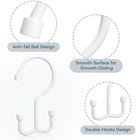 Goowin Shower Curtain Hooks, Shower Curtain Rings, Durable Shower Curtain Hangers Rust Proof, Double Glide Shower Rings for Curtain, Simple Shower Hooks for Shower Curtain, White, 24 Pack-Cylinders