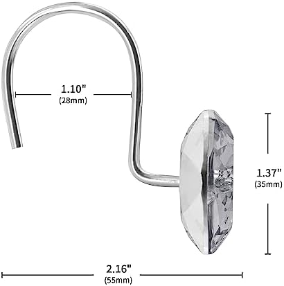 Grey Diamond Crystal Bling Shower Curtain Hooks Rings for Bathroom,12PCS