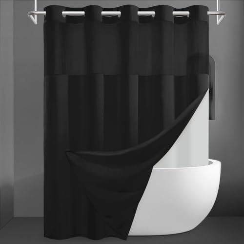 SORTTO No Hook Slub Shower Curtain with Liner, 71x74, Black