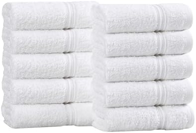 Superior Egyptian Cotton 10-Piece Face Towel Set , Small Towels For Facial, Spa, Quick Dry, Absorbent Towels, Bathroom Accessories, Guest Bath, Home Essentials, Washcloth, Airbnb, White