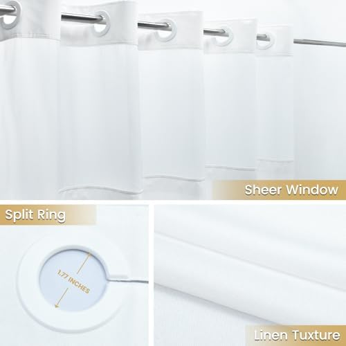 WONICY No Hook Small Shower Curtain with Snap-in Liner, White, 36 x 74
