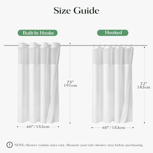 Dynamene White Hook Free Waffle Shower Curtain & Snap-in Fabric Liner,60x75
